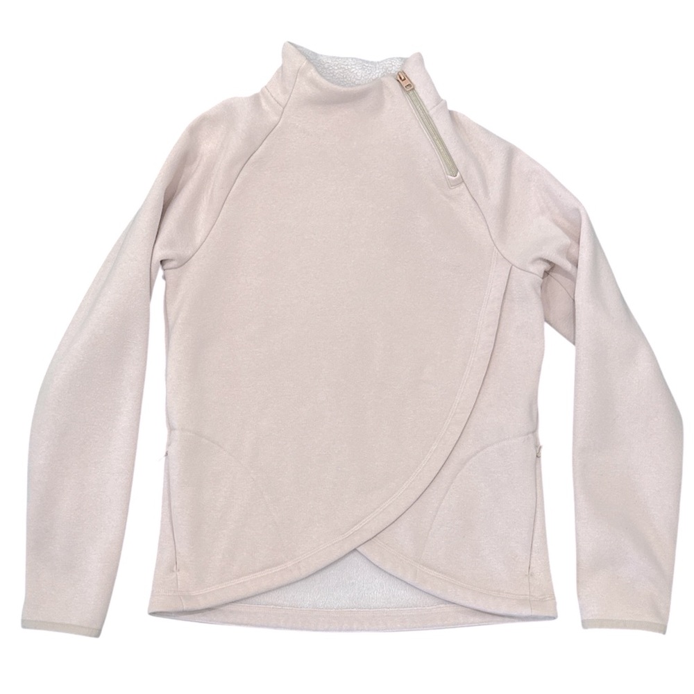 Athleta Girl Sweater Pullover Asymmetrical HalfZip Pockets Light Pink Size XL/14